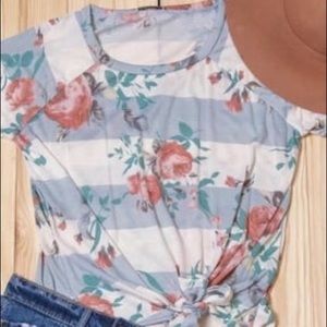 Blue floral striped top